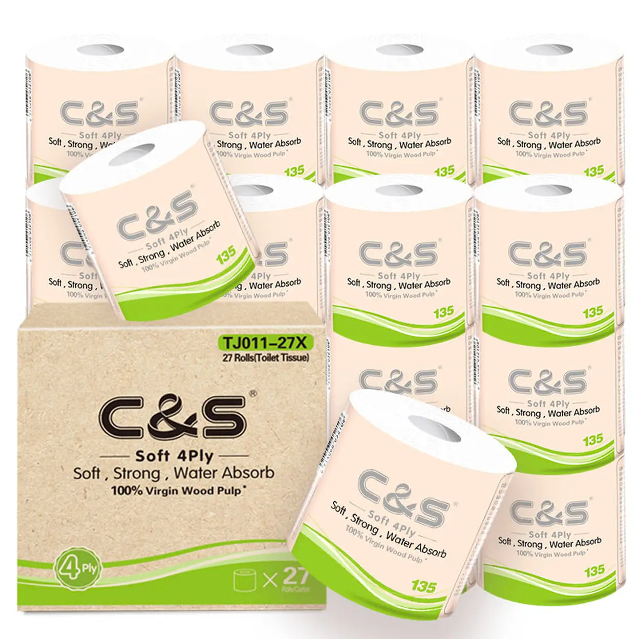 C&S Virgin Wood Pulp Toilet Tissue 4 Ply | 108 Rolls (4 x 27 Rolls) | Soft, Strong & Extra Thick