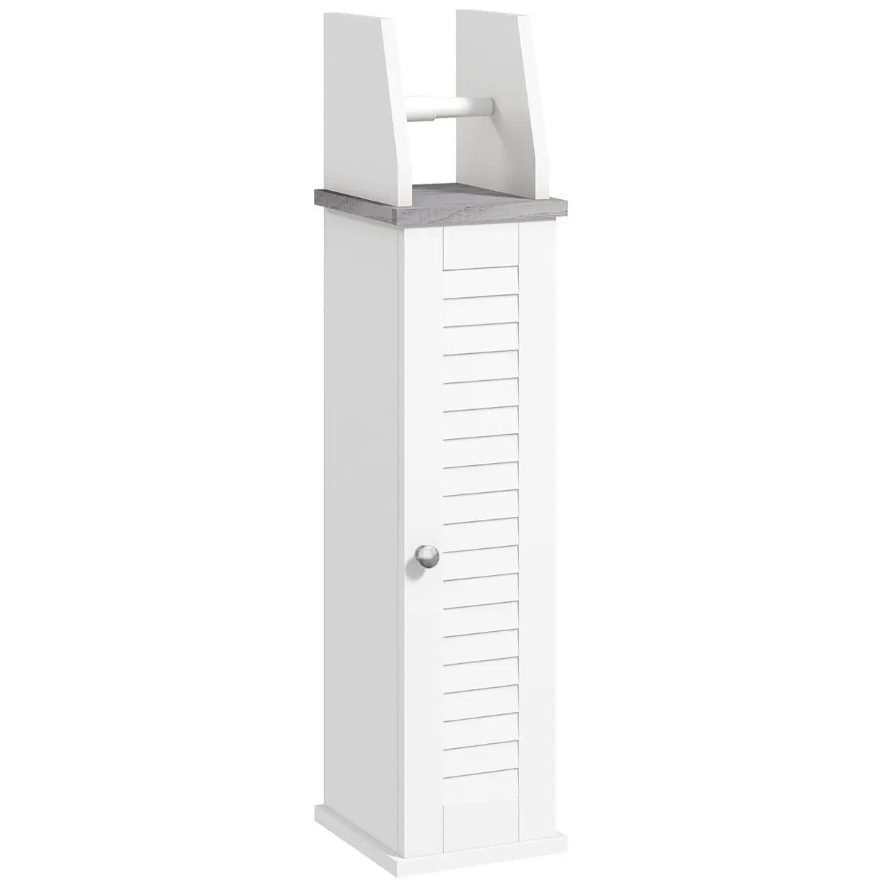 Slim Bathroom Floor Cabinet with Toilet Roll Holder & Adjustable Shelf White Storage Unit