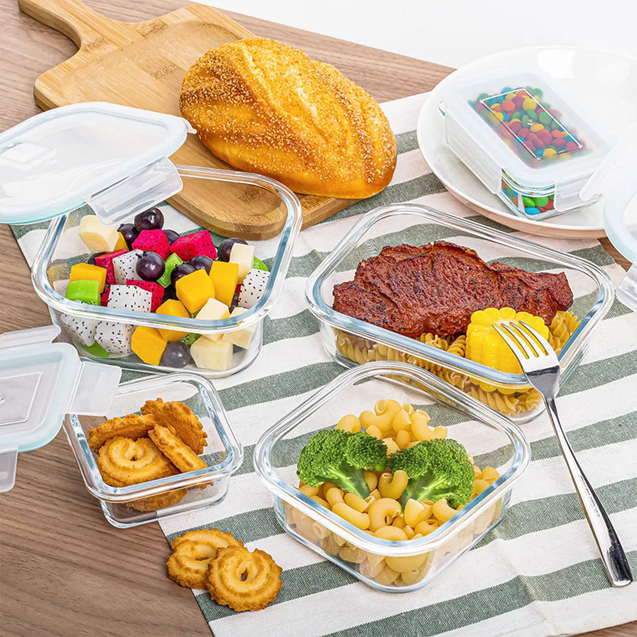 JORDAN&JUDY 8pc High Borosilicate Glass Food Storage Containers with Airtight Lids, Leakproof Meal Prep Set (150ml-1040ml)
