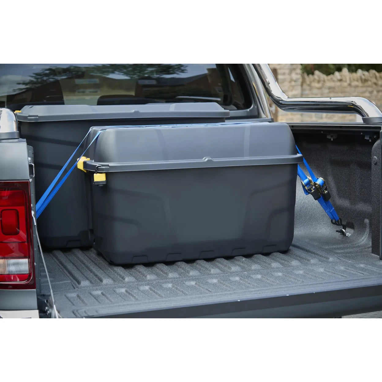 Strata Heavy Duty Storage Box with Lid & Wheels 175L Black | Large Outdoor Storage Trunk