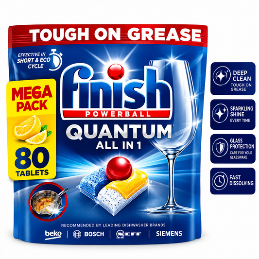 Finish Quantum All in One Dishwasher Tablets Lemon Sparkle – 80 Tablets Mega Pack