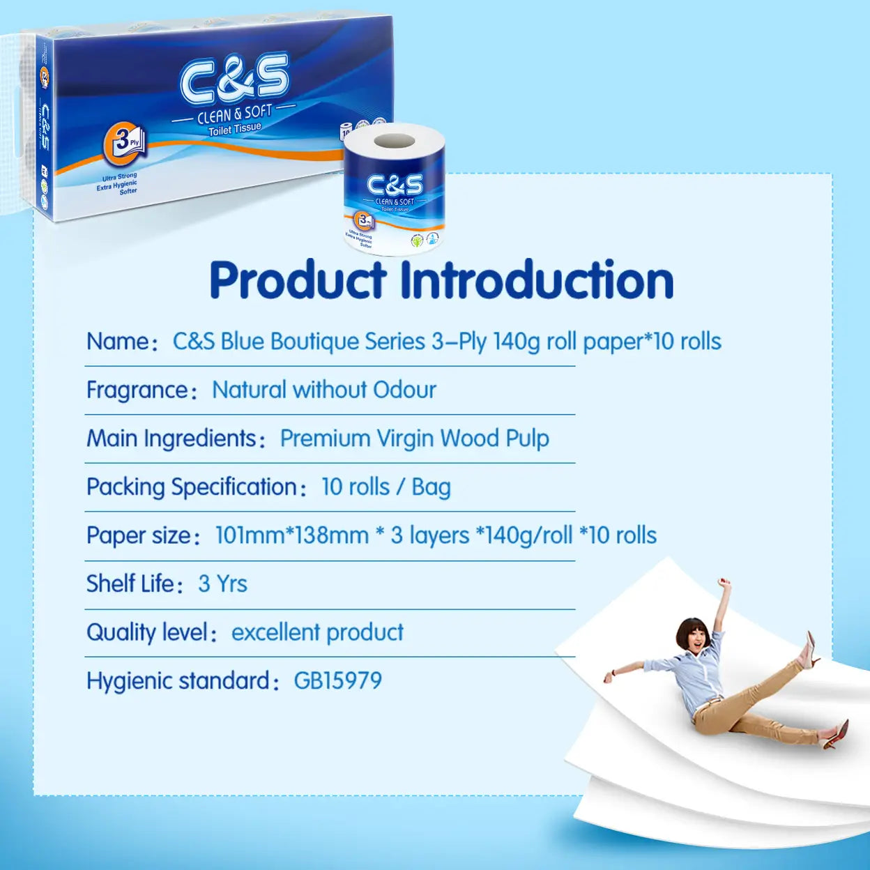 C&S Virgin Wood Pulp Toilet Tissue 3 Ply | 40 Rolls (4 x 10 Rolls) | Soft & Durable Family Pack