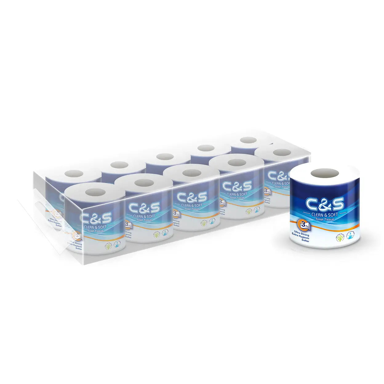 C&S Virgin Wood Pulp Toilet Tissue 3 Ply | 40 Rolls (4 x 10 Rolls) | Soft & Durable Family Pack