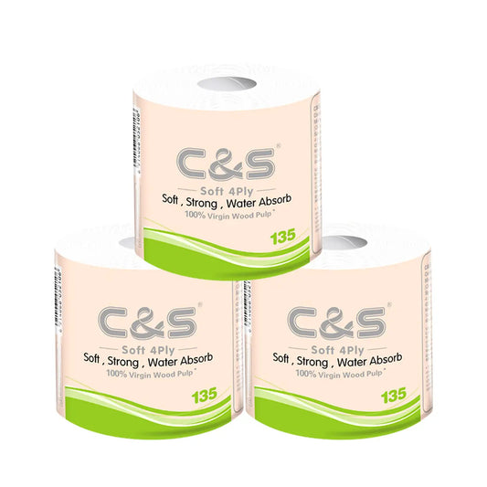 C&S Virgin Wood Pulp Toilet Tissue 4 Ply | 108 Rolls (4 x 27 Rolls) | Soft, Strong & Extra Thick