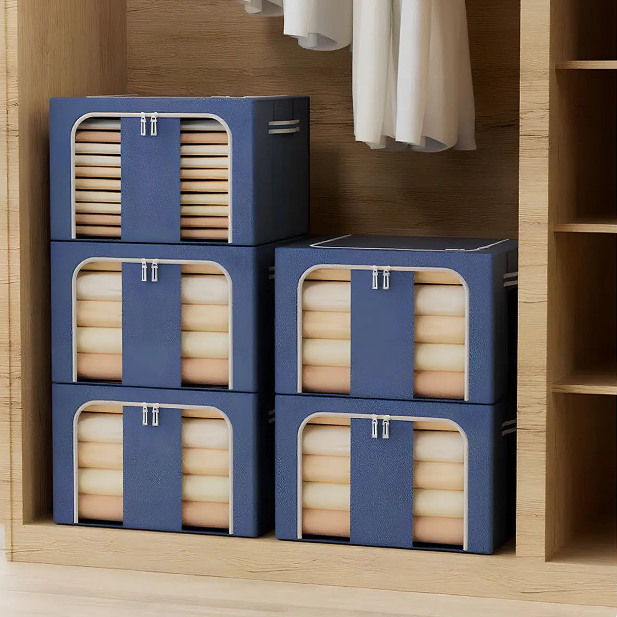 Storage Box Antibacterial Large Cloth Quilt Fabric Sorting Box Oxford Fabric Folding Storage Box 66 L x 3pcs