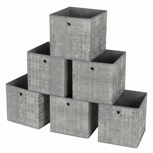Foldable Storage Boxes, Set of 6 Fabric Boxes, 30 x 30 x 30 cm, Fit Cube Storage Unit, for Shelves, Clothes Storage, Grey