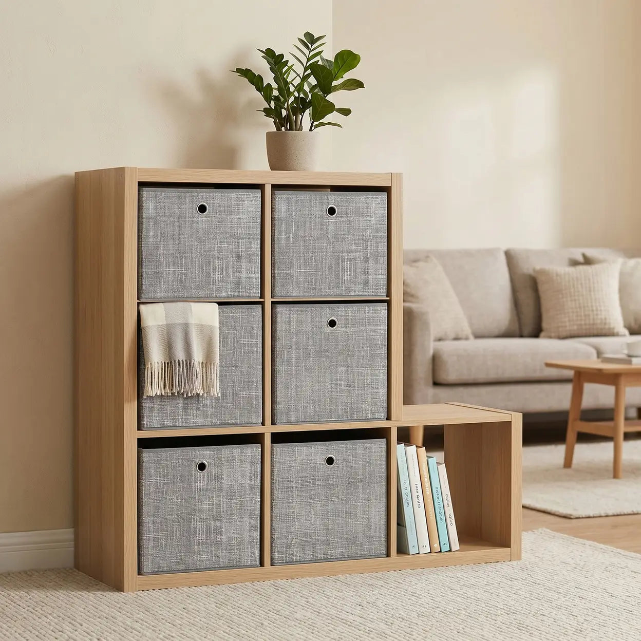 Foldable Storage Boxes, Set of 6 Fabric Boxes, 30 x 30 x 30 cm, Fit Cube Storage Unit, for Shelves, Clothes Storage, Grey