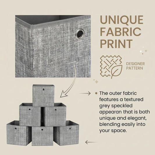 Foldable Storage Boxes, Set of 6 Fabric Boxes, 30 x 30 x 30 cm, Fit Cube Storage Unit, for Shelves, Clothes Storage, Grey