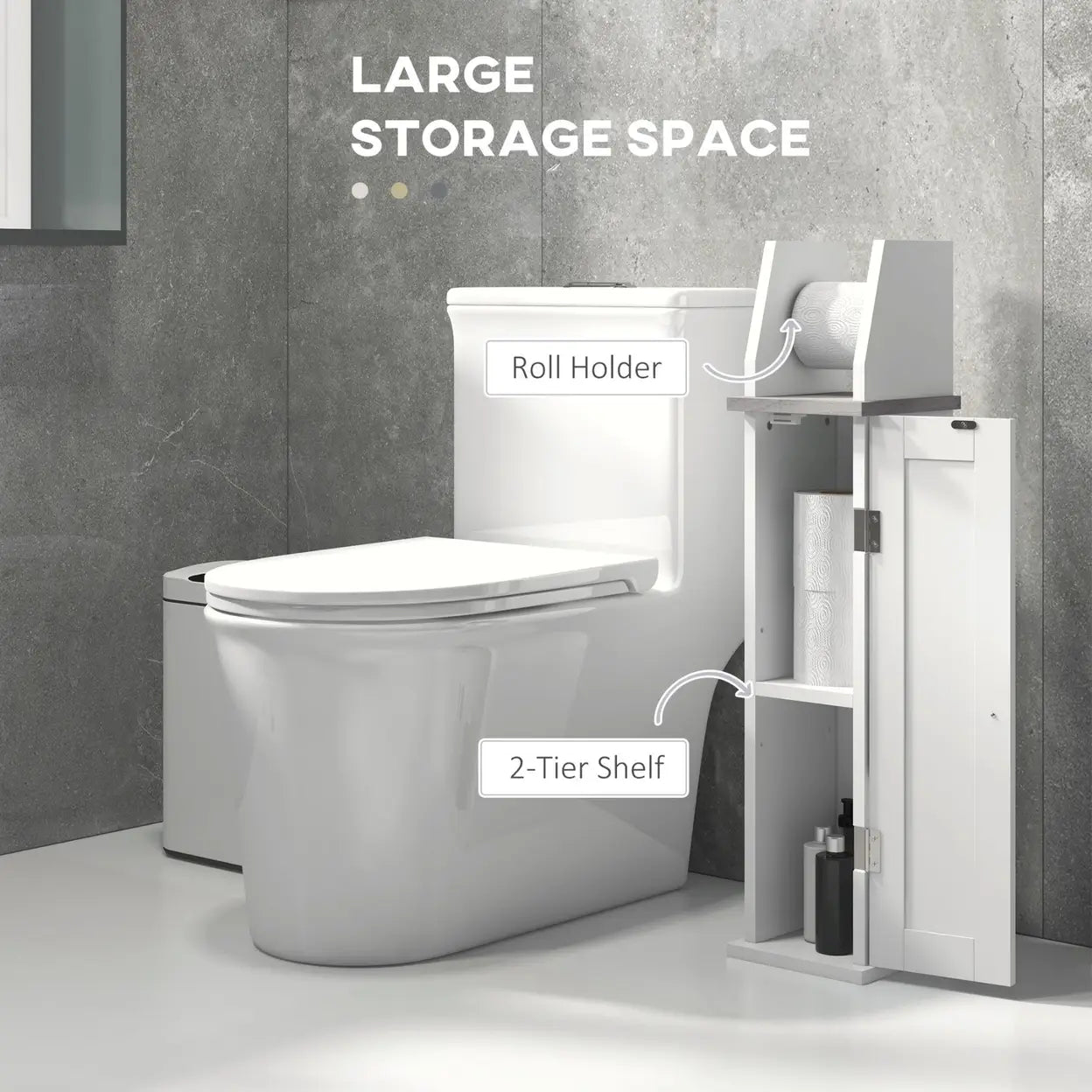 Slim Bathroom Floor Cabinet with Toilet Roll Holder & Adjustable Shelf White Storage Unit