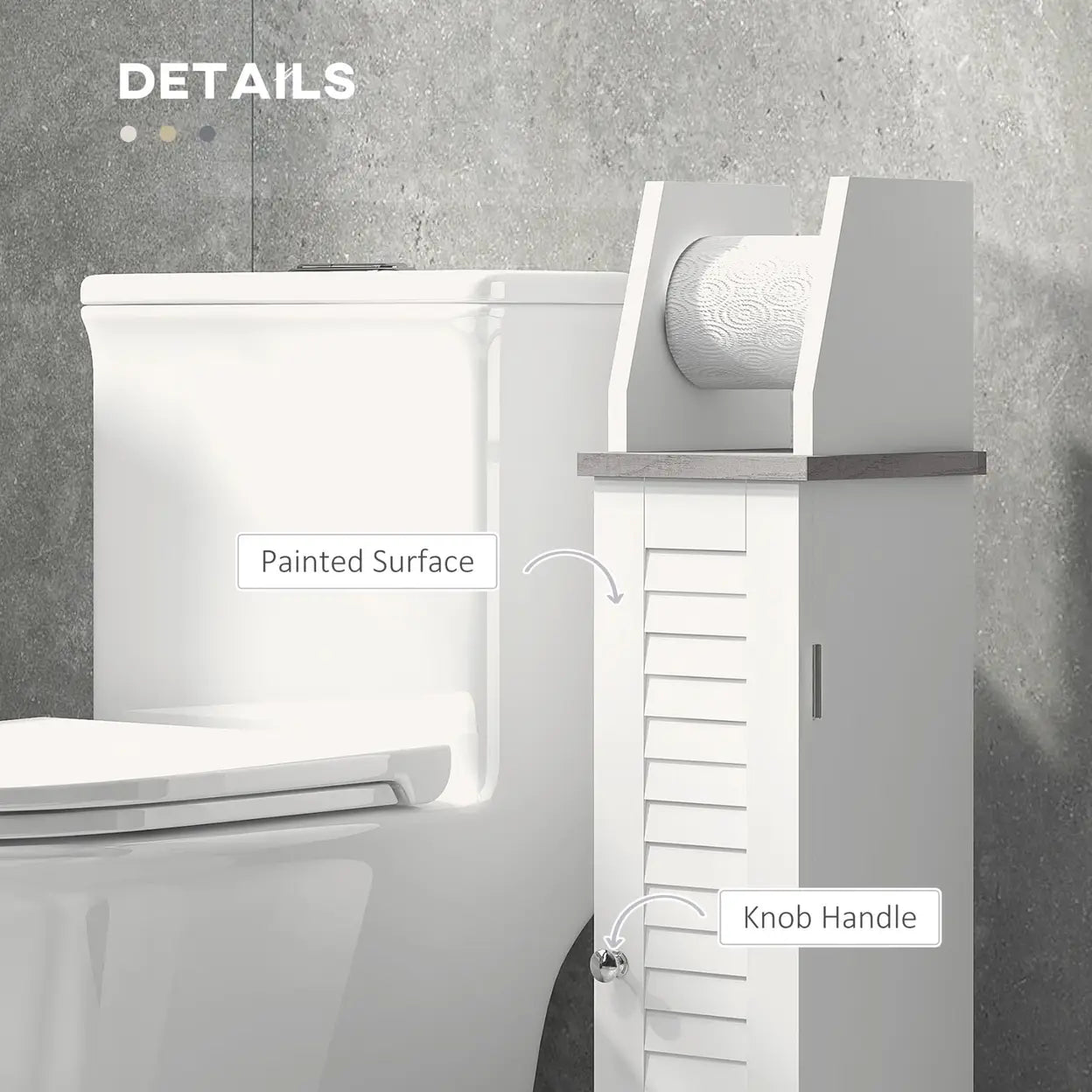 Slim Bathroom Floor Cabinet with Toilet Roll Holder & Adjustable Shelf White Storage Unit