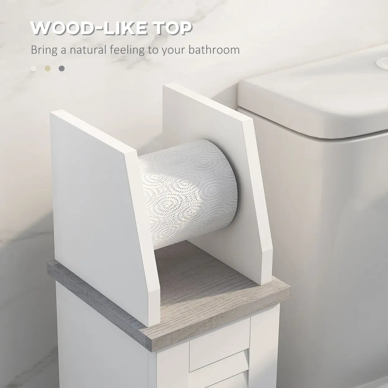 Slim Bathroom Floor Cabinet with Toilet Roll Holder & Adjustable Shelf White Storage Unit
