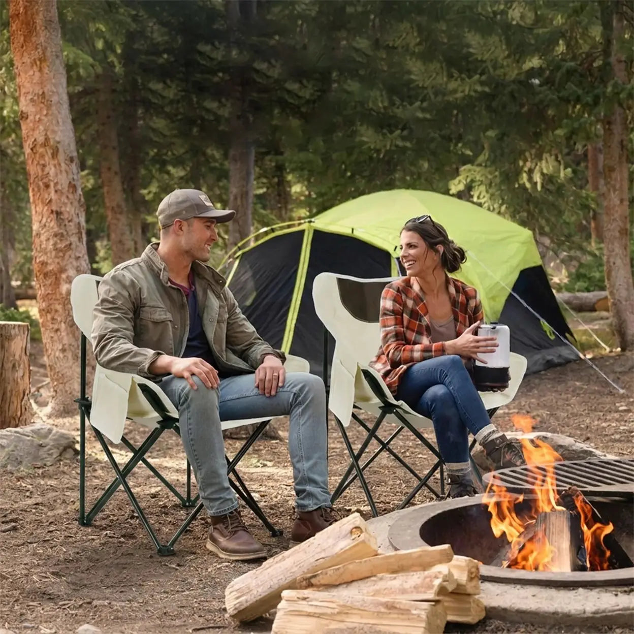 Portable Folding Camping Chair with Carry Bag, Side Pocket & Padded Headrest