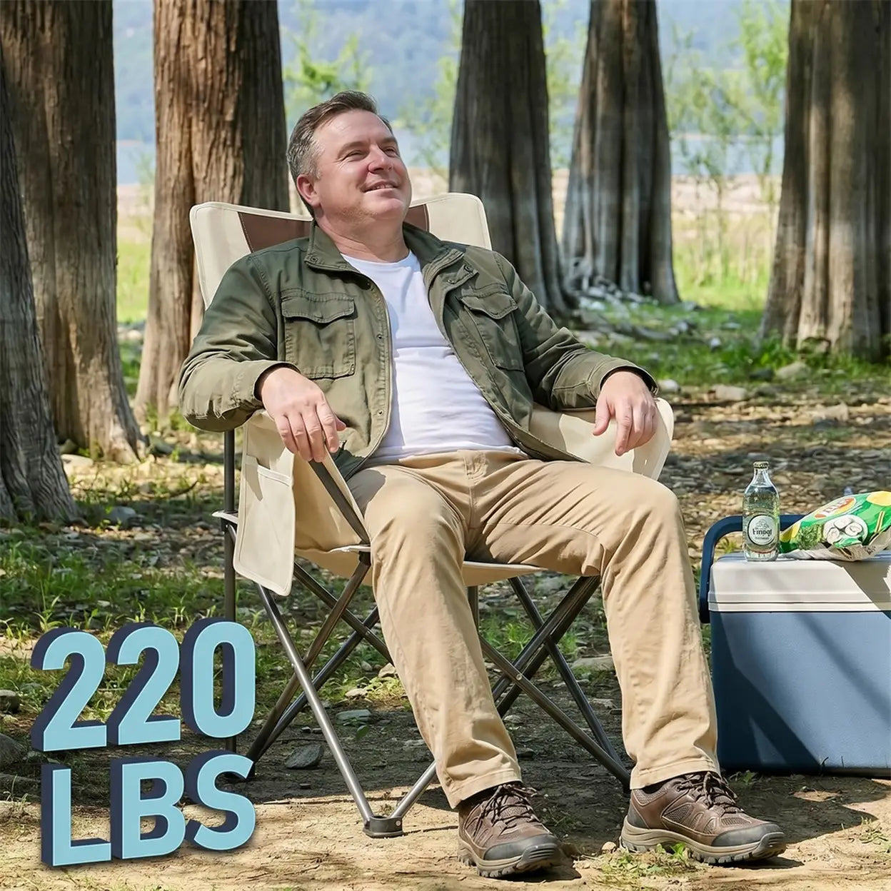 Portable Folding Camping Chair with Carry Bag, Side Pocket & Padded Headrest