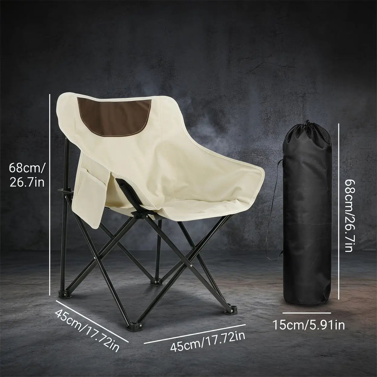 Portable Folding Camping Chair with Carry Bag, Side Pocket & Padded Headrest