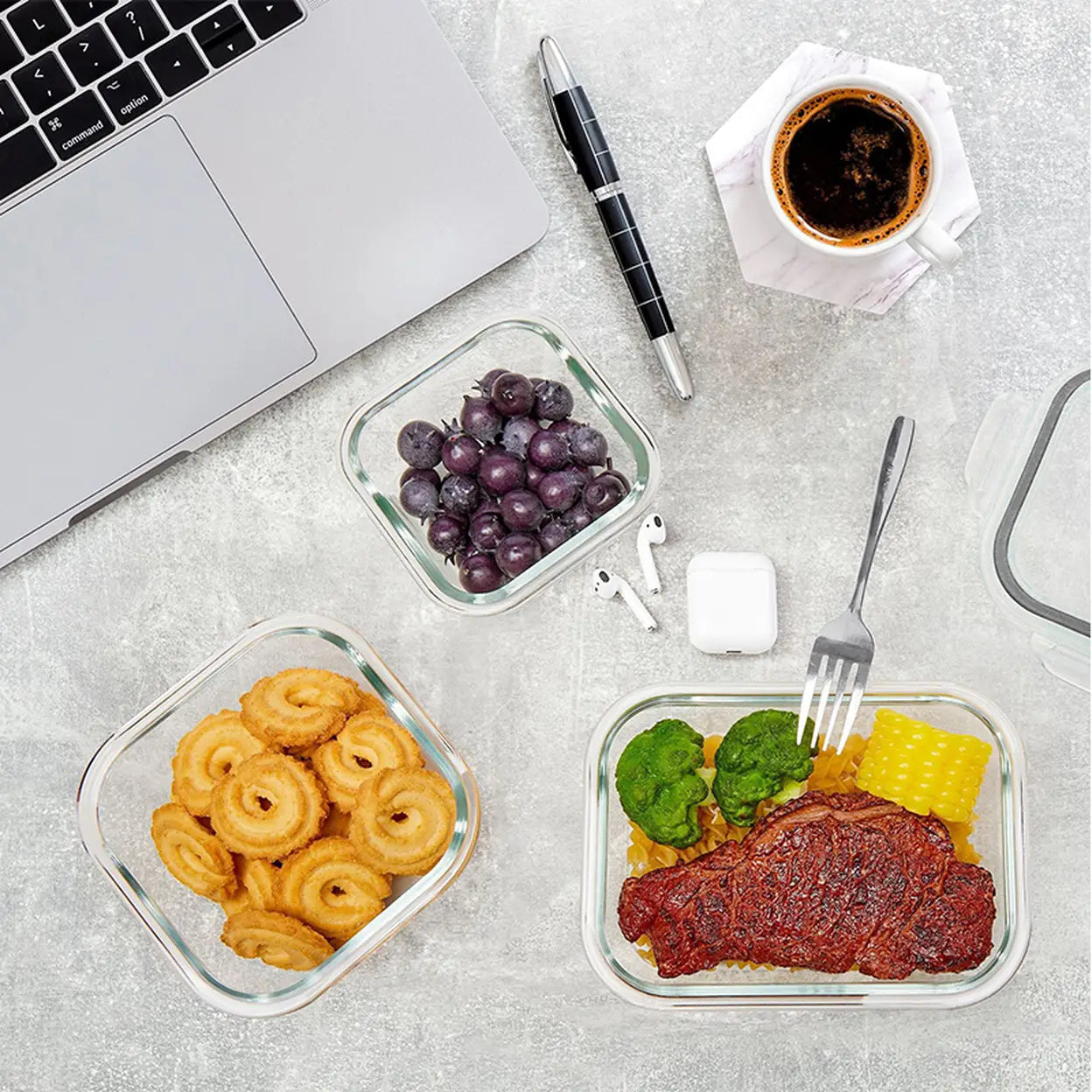 JORDAN&JUDY 8pc High Borosilicate Glass Food Storage Containers with Airtight Lids, Leakproof Meal Prep Set (150ml-1040ml)