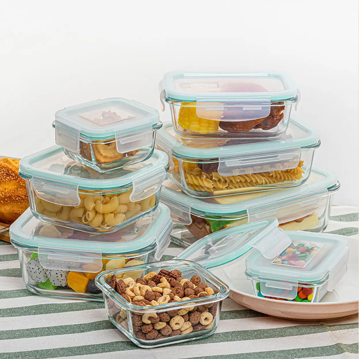 JORDAN&JUDY 8pc High Borosilicate Glass Food Storage Containers with Airtight Lids, Leakproof Meal Prep Set (150ml-1040ml)