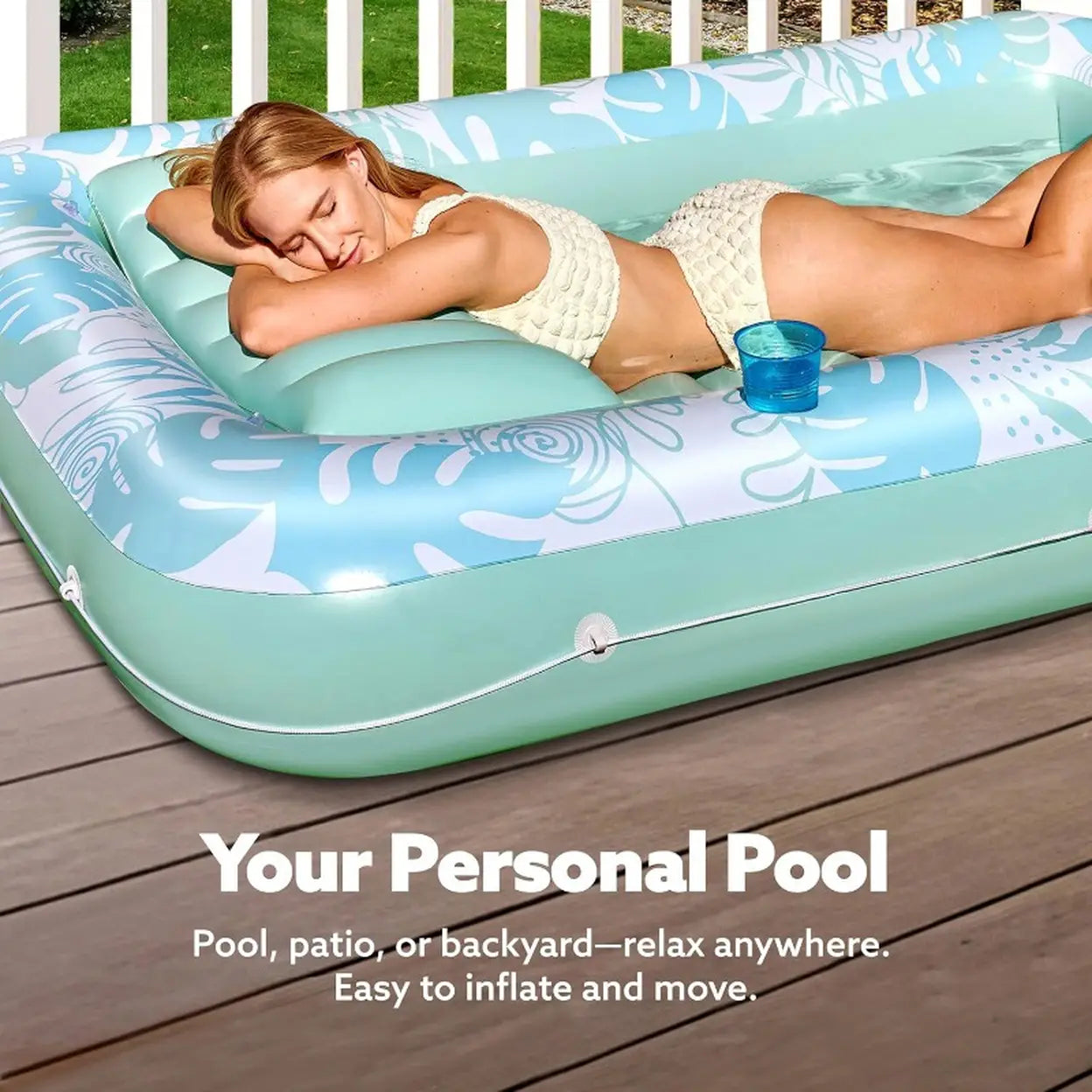 Inflatable Solar Pool Lounger with Automatic Electric Pump – Portable Floating Pool Bed, Built-In Pillow, Summer Water Lounge, Green & Pink