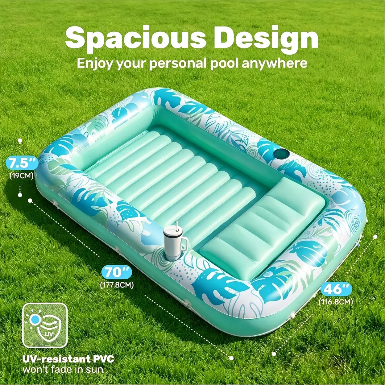 Inflatable Solar Pool Lounger with Automatic Electric Pump – Portable Floating Pool Bed, Built-In Pillow, Summer Water Lounge, Green & Pink