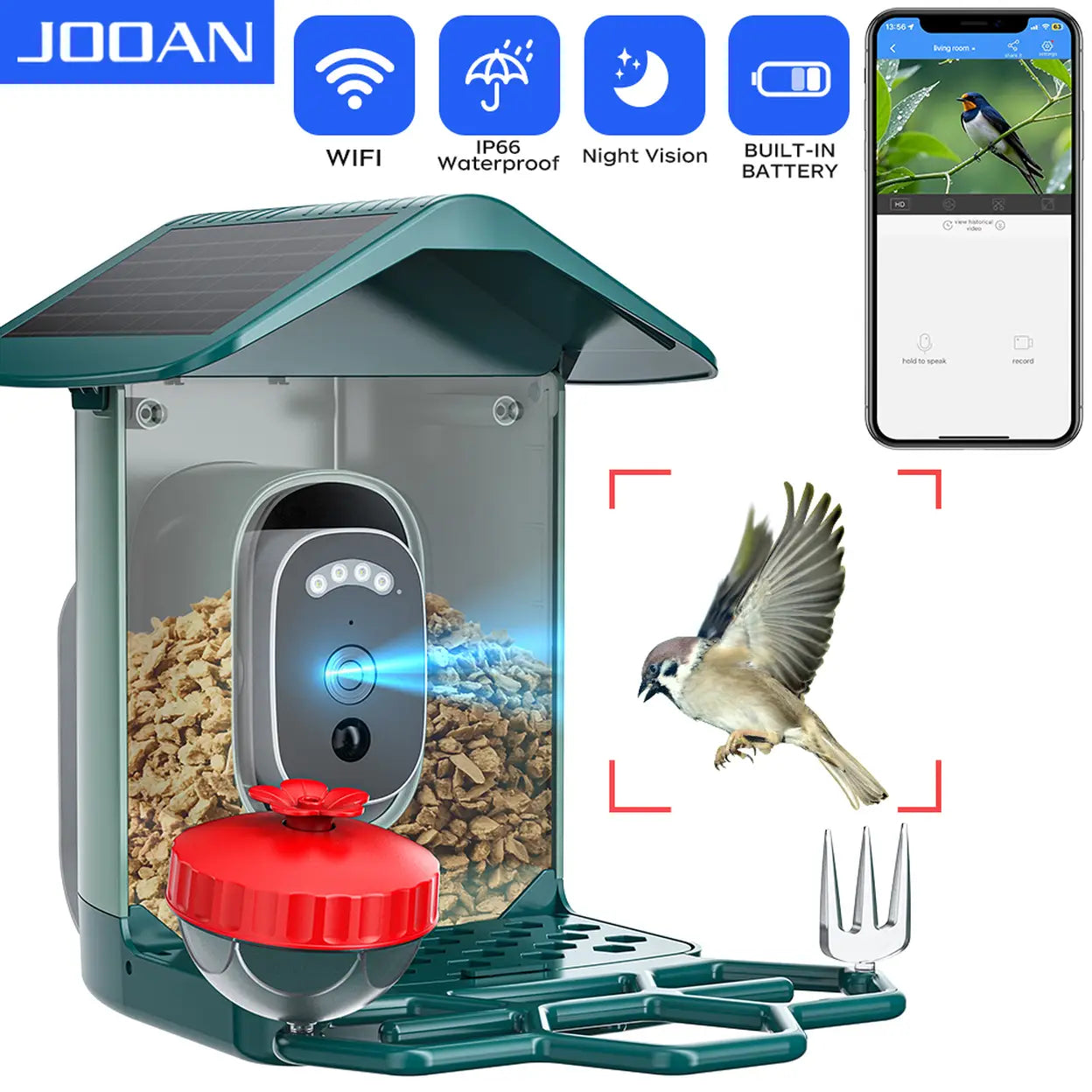 JOOAN Solar Smart Bird Feeder with 2K Camera & Live App View