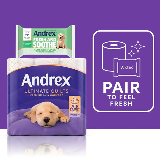Andrex Ultimate Quilts Premium Toilet Tissue 3 Ply | 36 Rolls (4 x 9 Rolls) | Soft & Strong