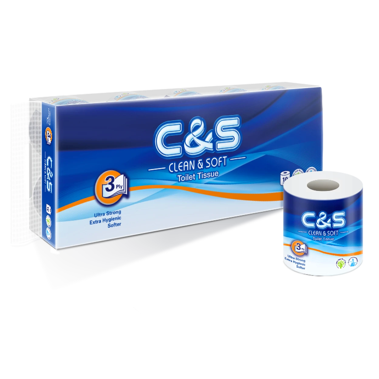 C&S Virgin Wood Pulp Toilet Tissue 3 Ply | 40 Rolls (4 x 10 Rolls) | Soft & Durable Family Pack