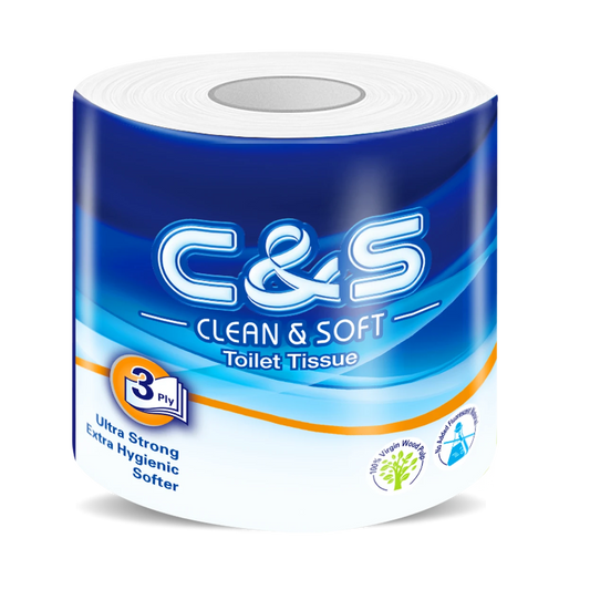 C&S Virgin Wood Pulp Toilet Tissue 3 Ply | 40 Rolls (4 x 10 Rolls) | Soft & Durable Family Pack