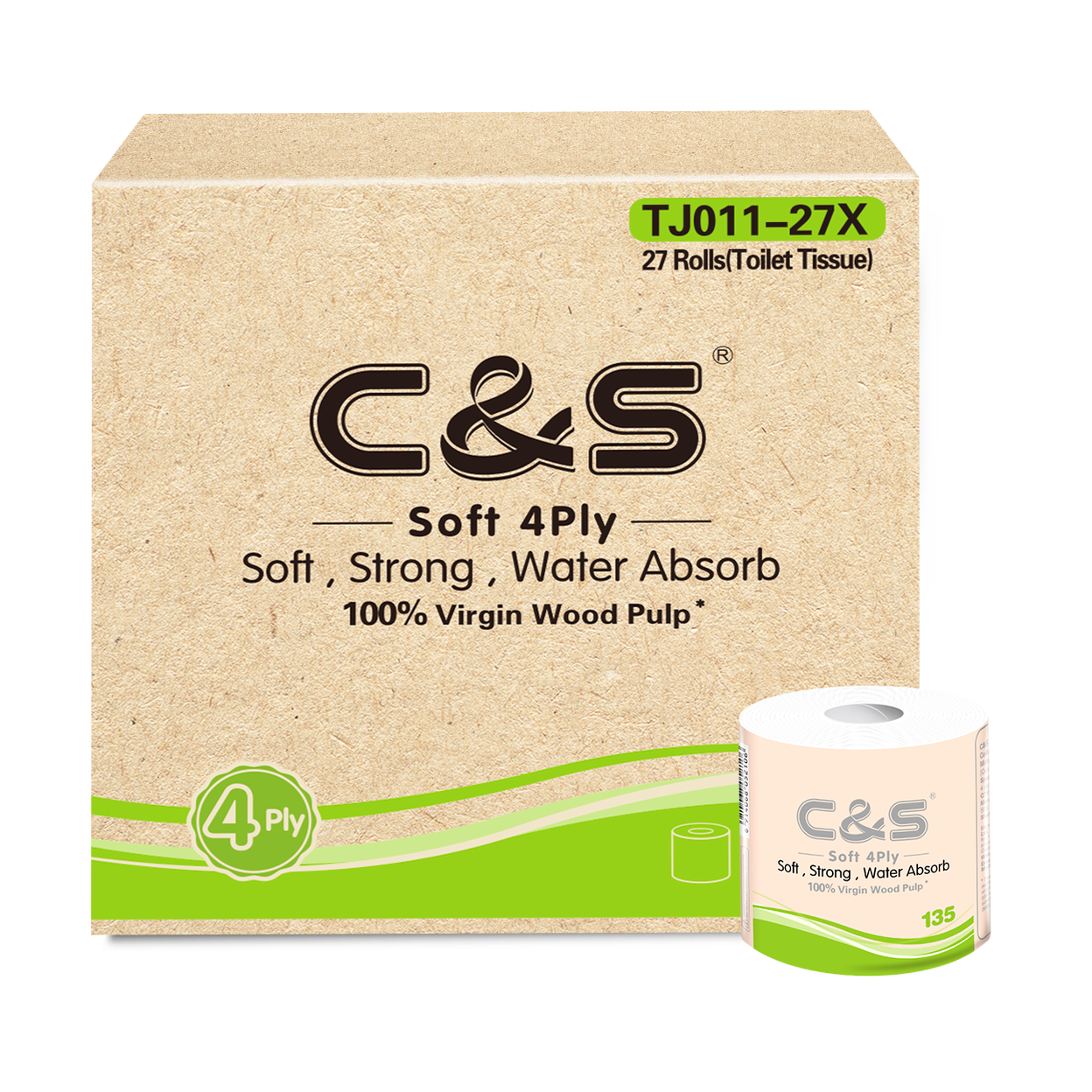 C&S Virgin Wood Pulp Toilet Tissue 4 Ply | 108 Rolls (4 x 27 Rolls) | Soft, Strong & Extra Thick