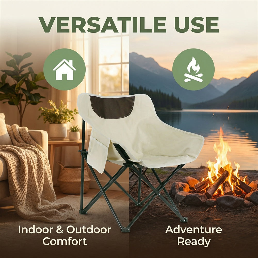 Portable Folding Camping Chair with Carry Bag, Side Pocket & Padded Headrest