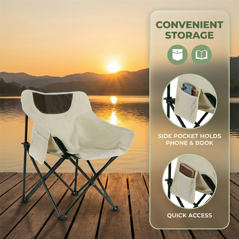Portable Folding Camping Chair with Carry Bag, Side Pocket & Padded Headrest