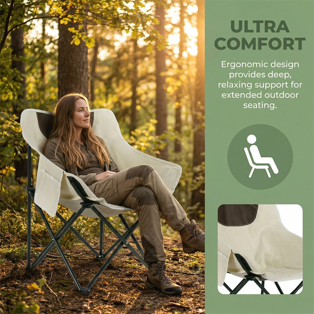 Portable Folding Camping Chair with Carry Bag, Side Pocket & Padded Headrest