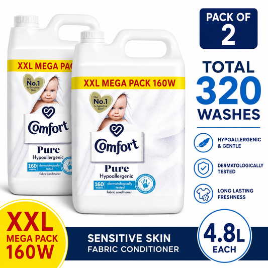 Comfort Pure Fabric Conditioner 4.8L x 2 | Total 320 Washes | Sensitive Skin Fabric Softener