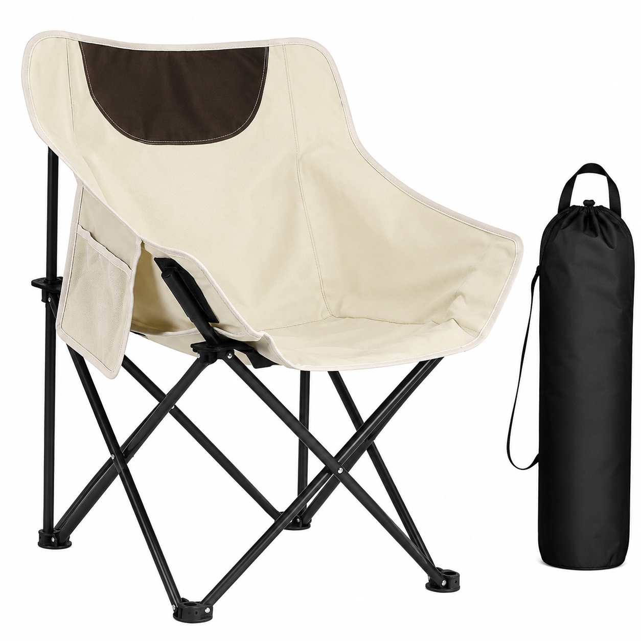 Portable Folding Camping Chair with Carry Bag, Side Pocket & Padded Headrest
