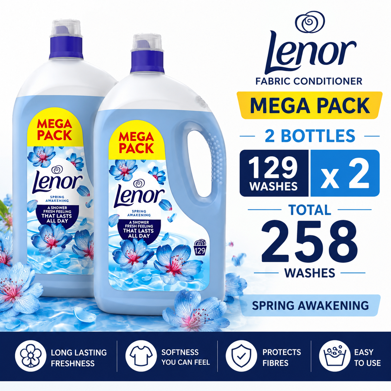 Lenor Fabric Conditioner Spring Awakening 129 Washes x 2 | Total 258 Washes